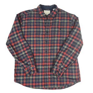 Plaid Button down Flannel Shirt Mens SZ XL muted Red Gray Med weight